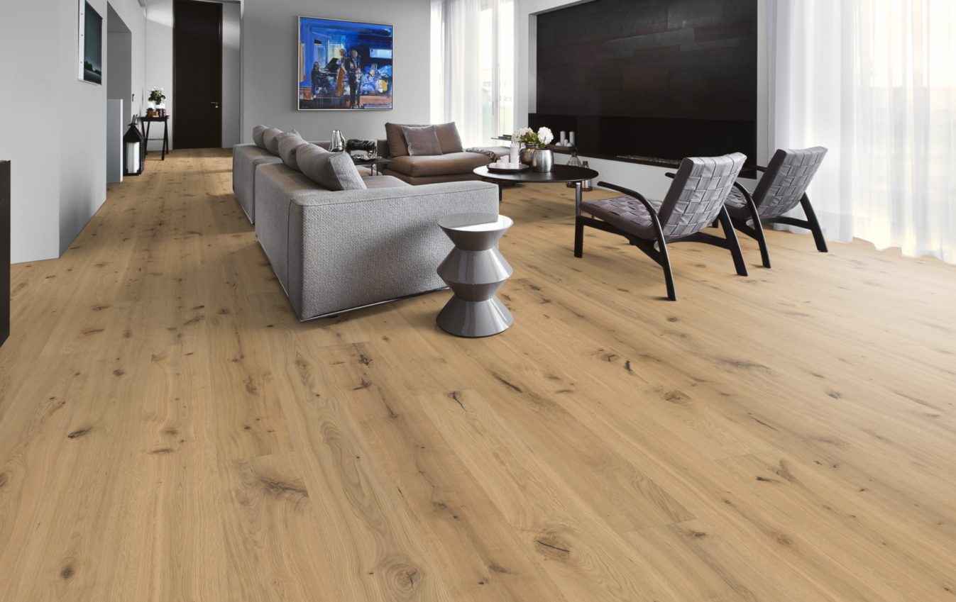 Паркетная доска Kahrs Смоланд Дуб Клинта Klinta 151NCSEK07KW240 Dynamic 2420×187×15 фото в интерьере